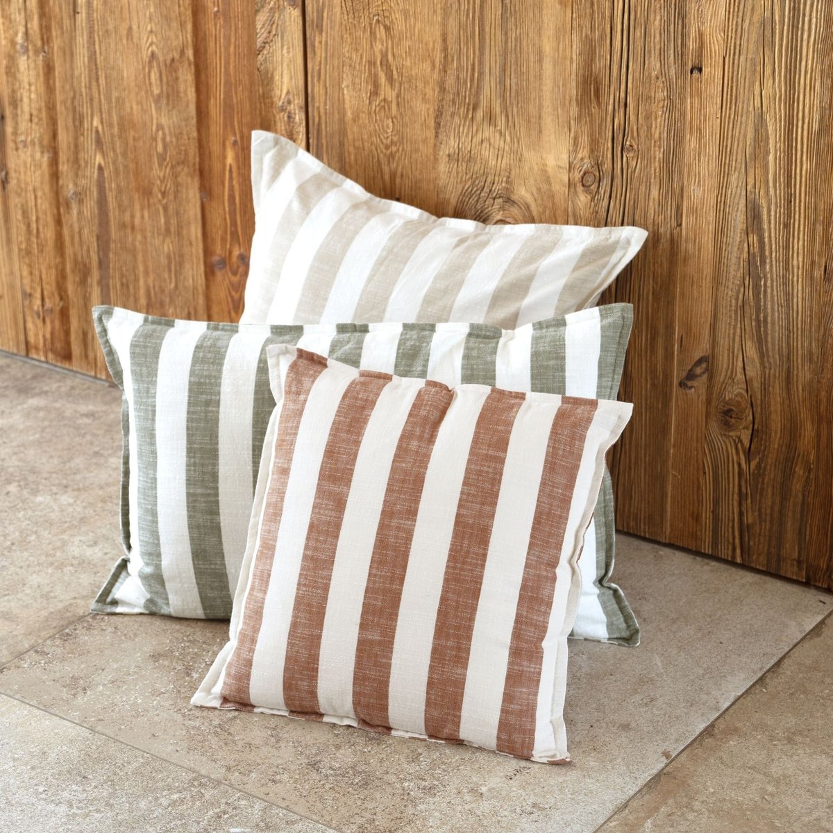 Housse de coussin recto-verso 100% coton rayures et vichy LOURMARIN - QABANE beige, HOME MAISON