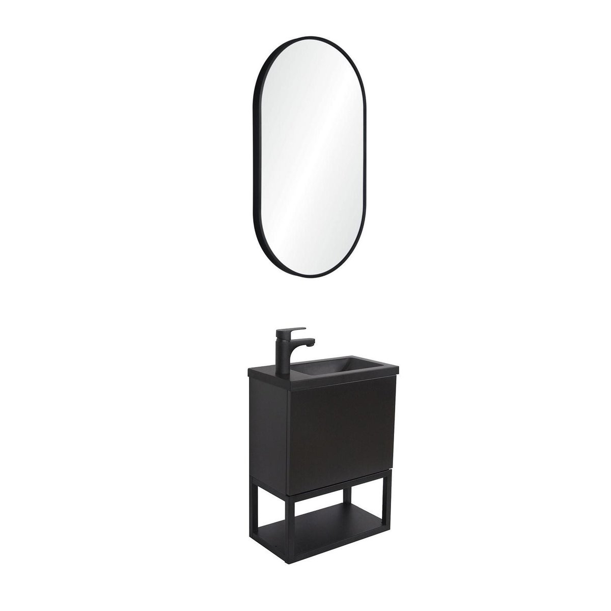 Ensemble lave-mains métal et bois avec miroir ovale NOVA noir, MOB IN