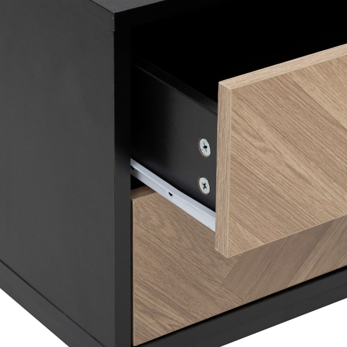 Table de chevet 2 tiroirs effet pin CHEVRONS noir, 5FIVE SIMPLY SMART