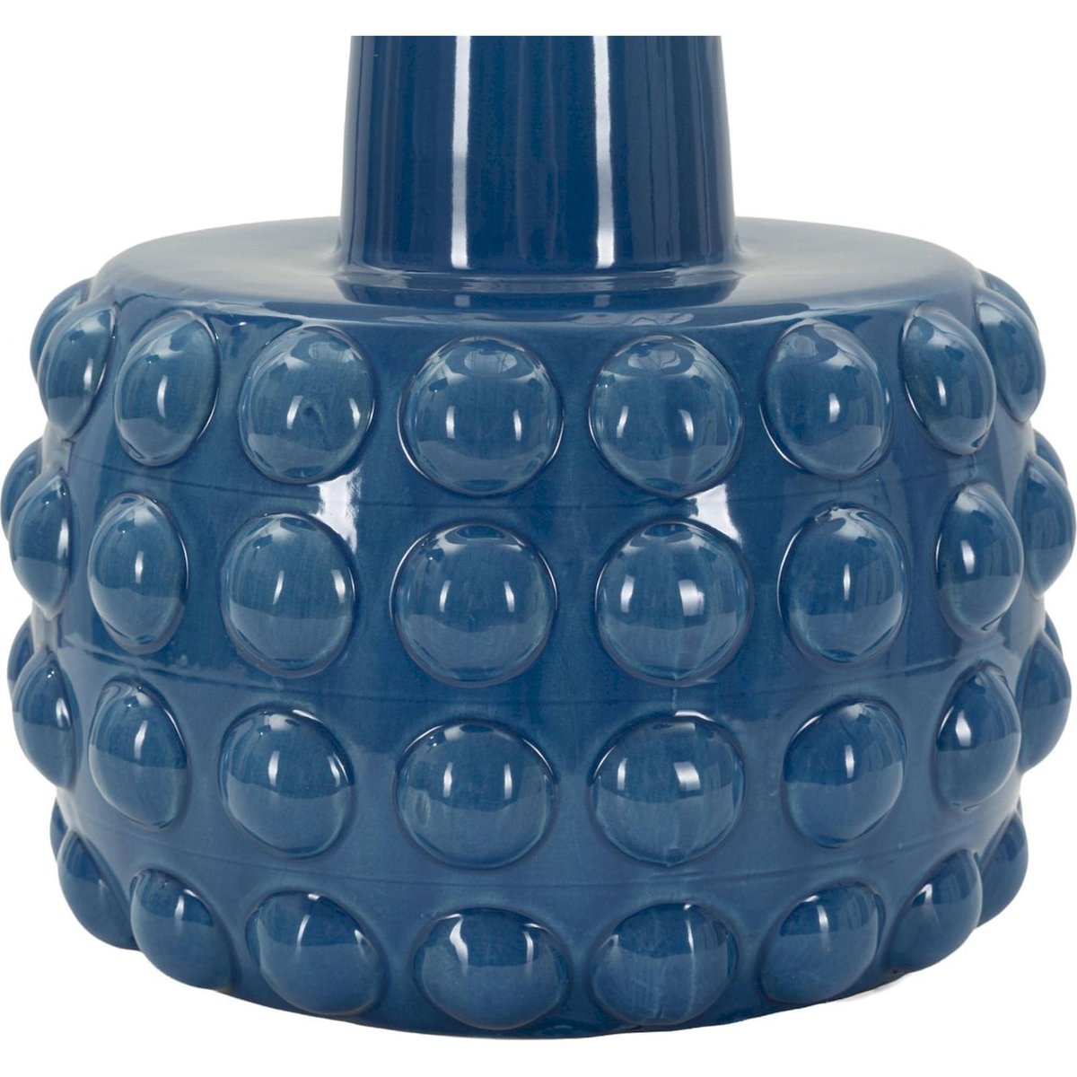 Lampe à poser céramique relief abat-jour tissu bleu et blanc, RECOLLECTION