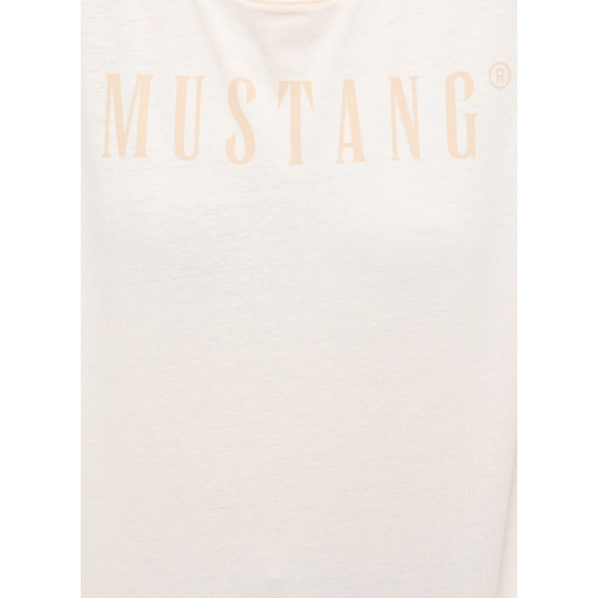 T-shirt en coton écru uni pourvu d'une coupe droite et d'un col rond beige, MUSTANG