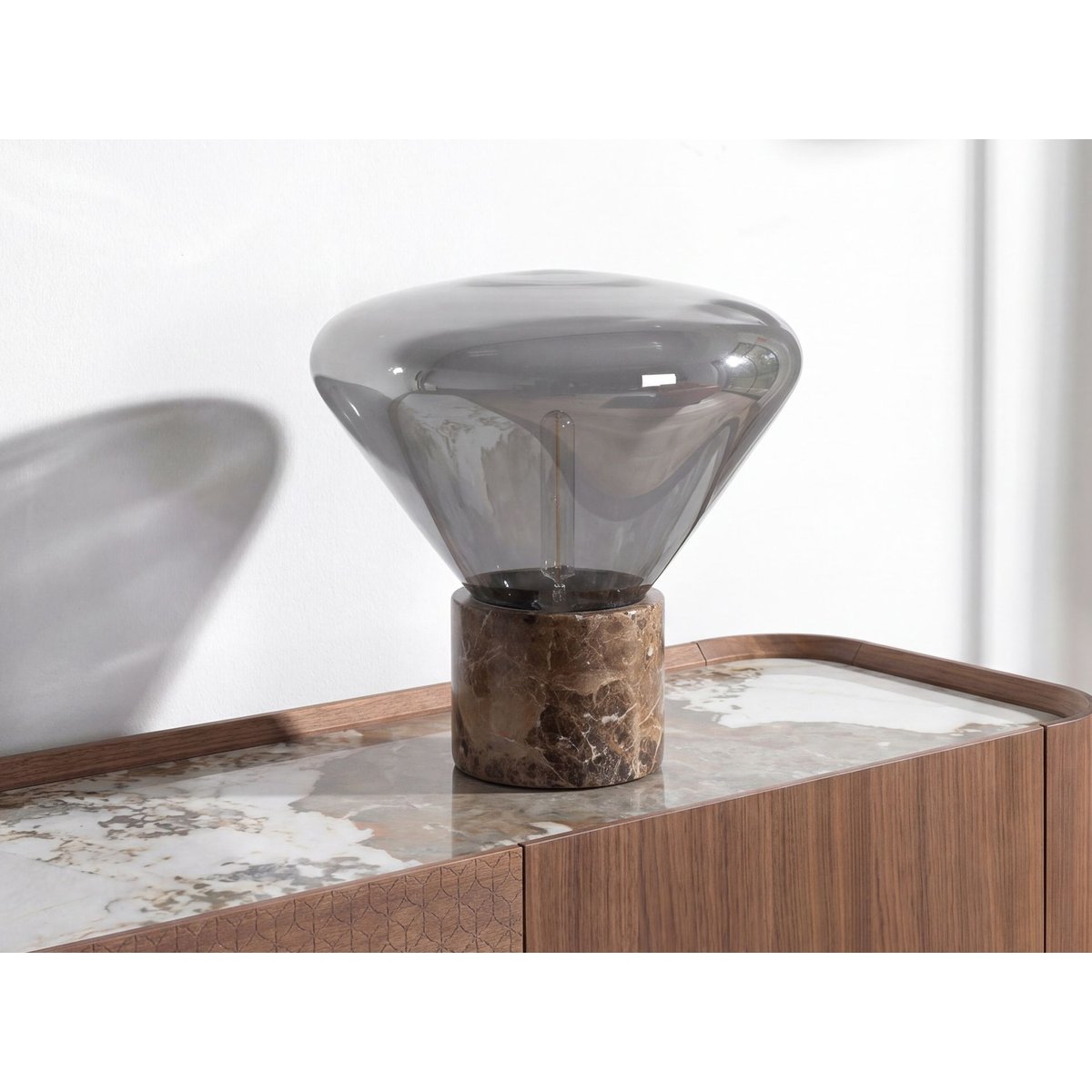 Lampe de table en verre effet miroir fumé et marbre céramique marron | noir, ANGEL CERDA