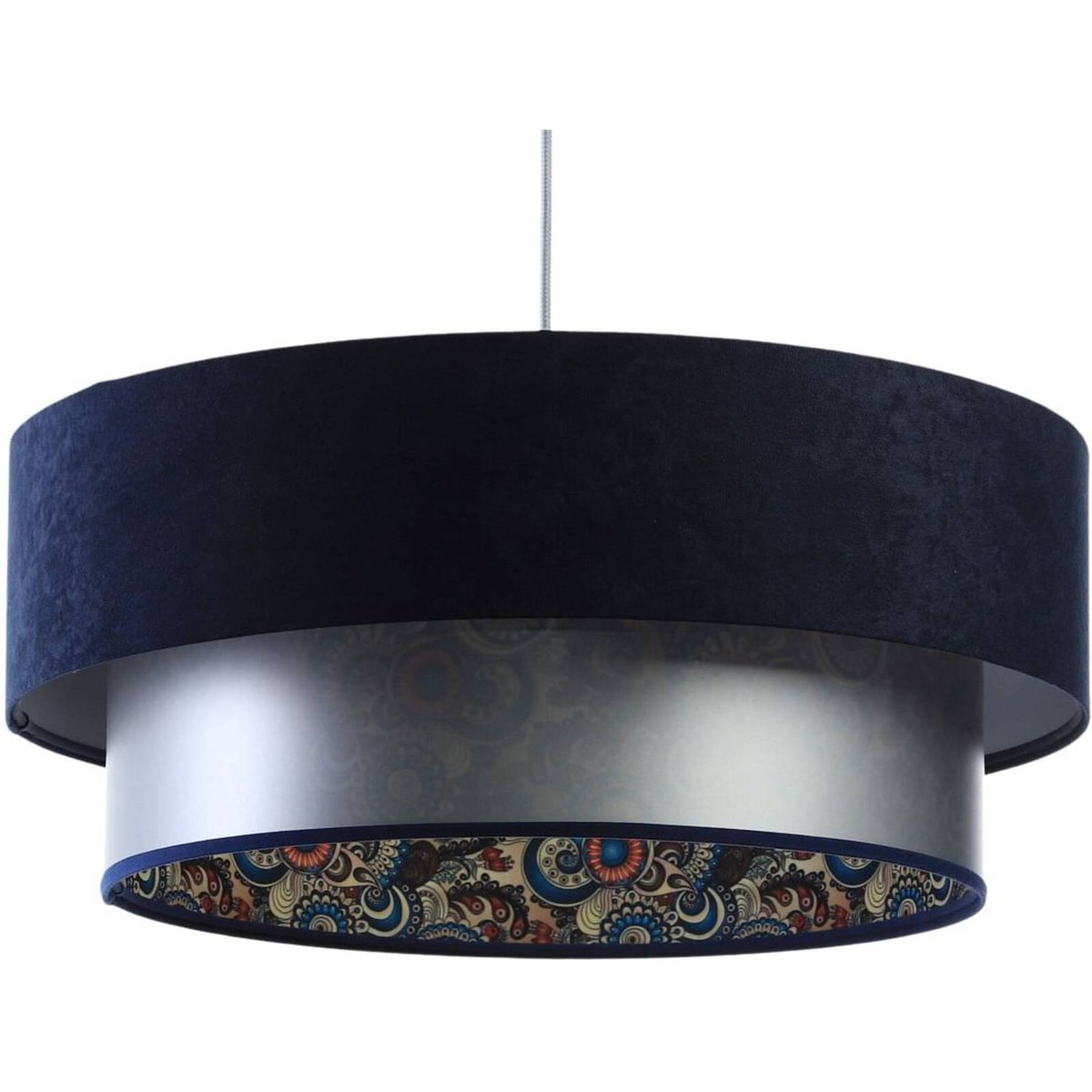 Suspension en velours, DUO ÉLÉGANT velours bleu marine et argenté intérieur décor multicolore, BPS KONCEPT