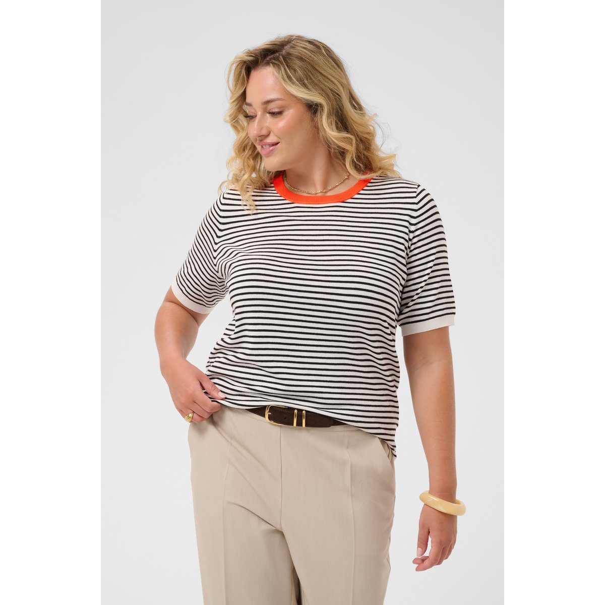 Pullover tricoté blanc noir chalk/black - tigerlily, KAFFE CURVE