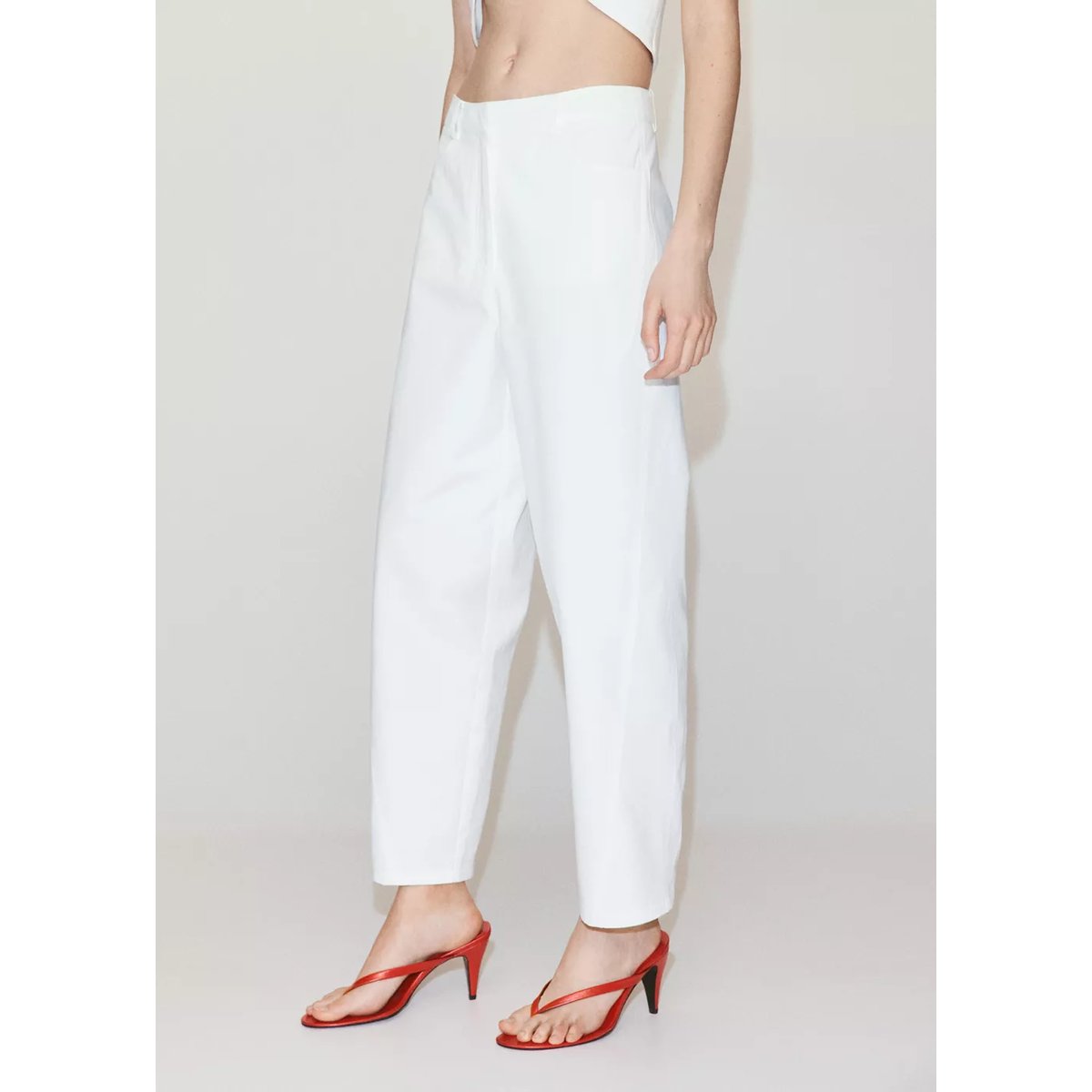 Pantalon ballon taille haute blanc, MANGO