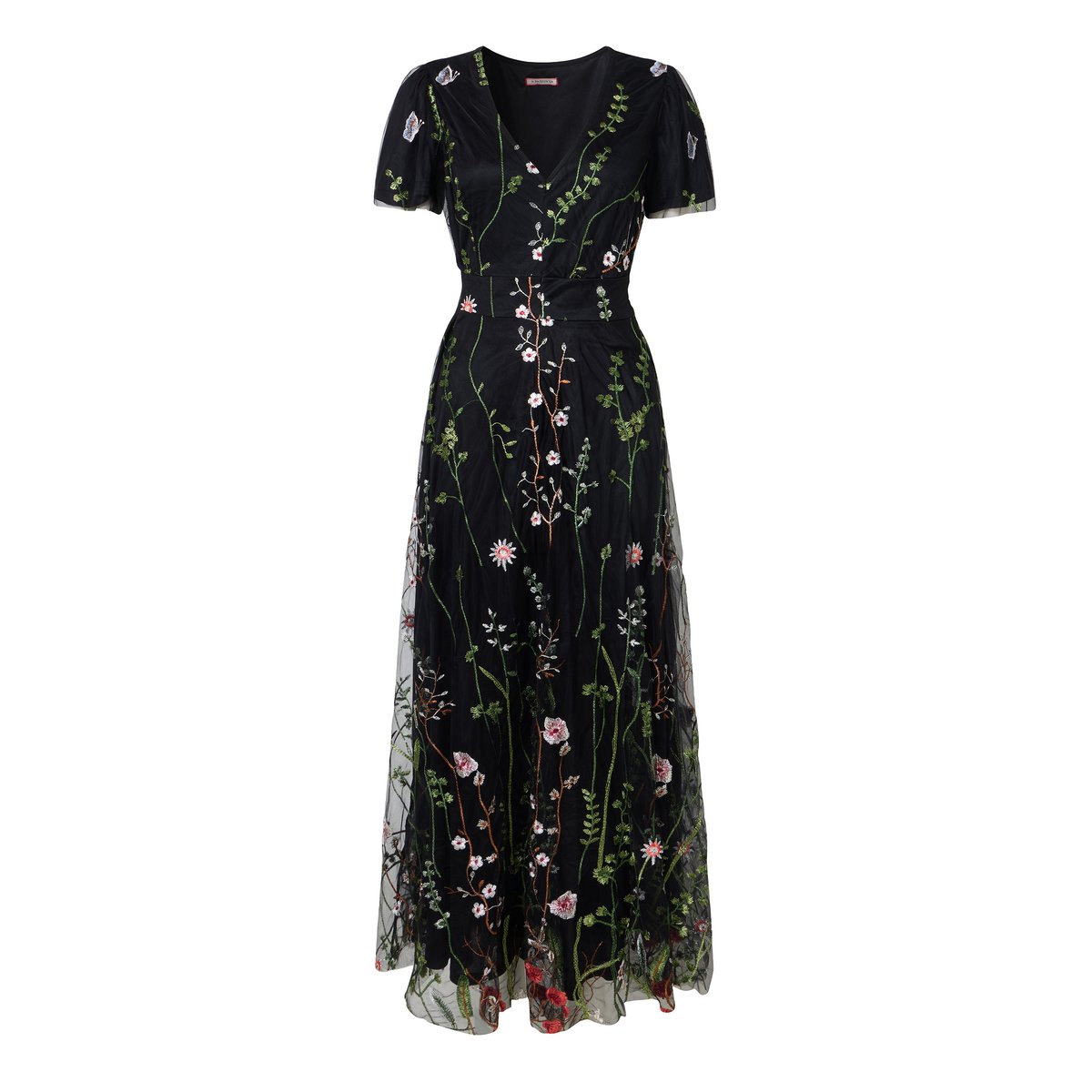 Robe Longue Brodée Fleurs Spectaculaires noir, JOE BROWNS