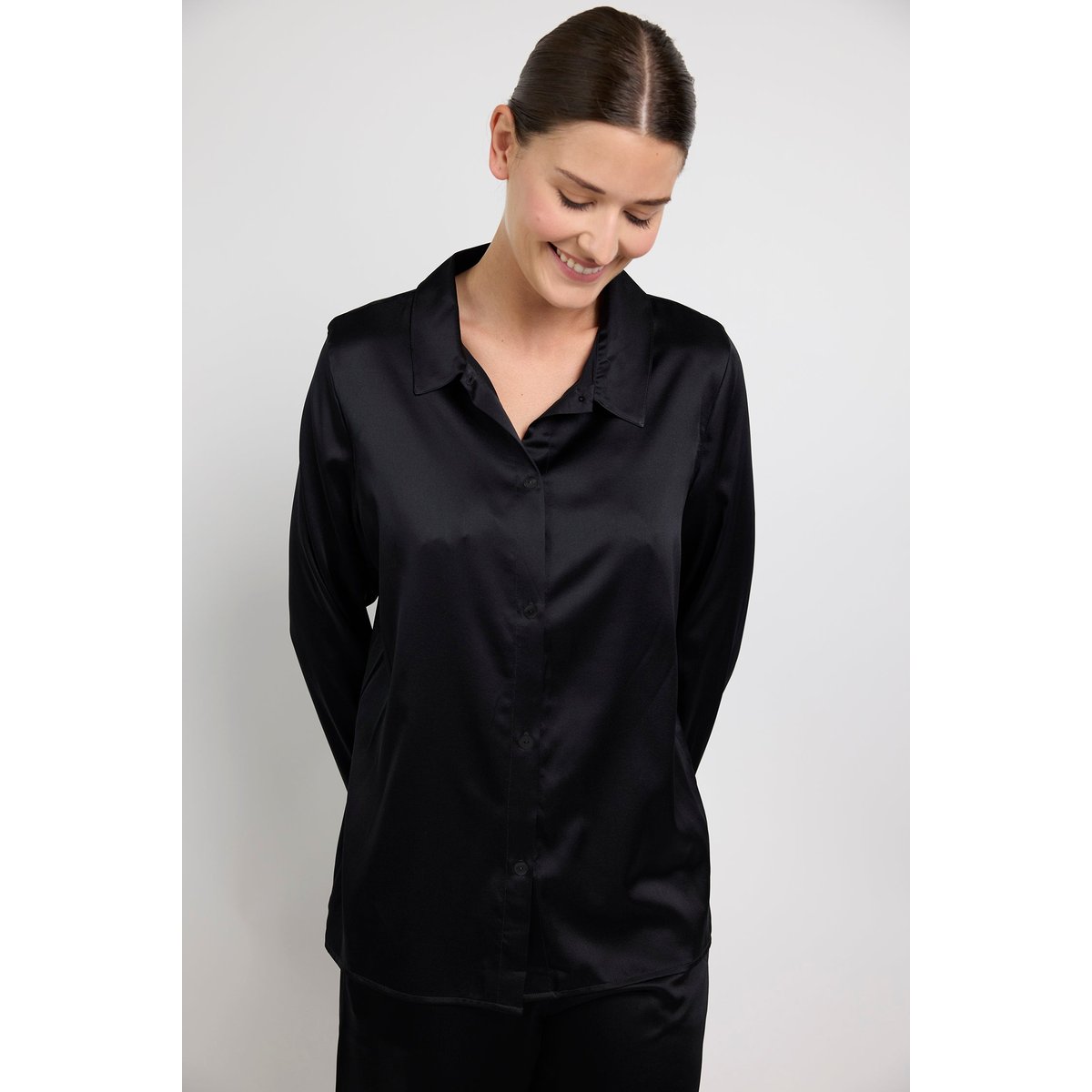 Chemise de nuit en soie SILK'N MOON noir, MAISON LEJABY