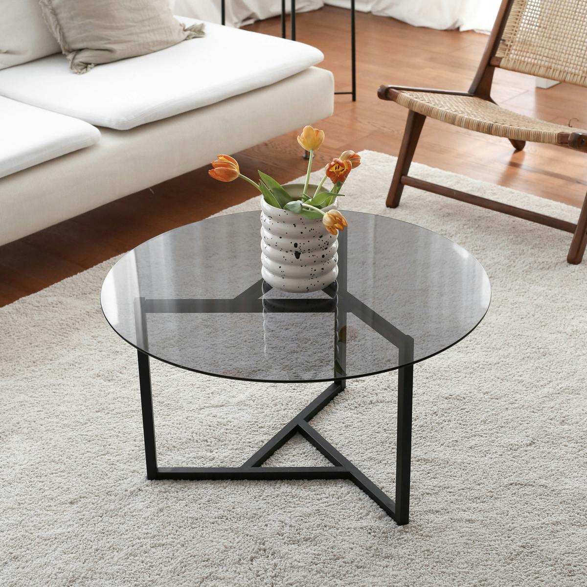 Table basse ronde en verre TULUM verre fumé, PIER IMPORT