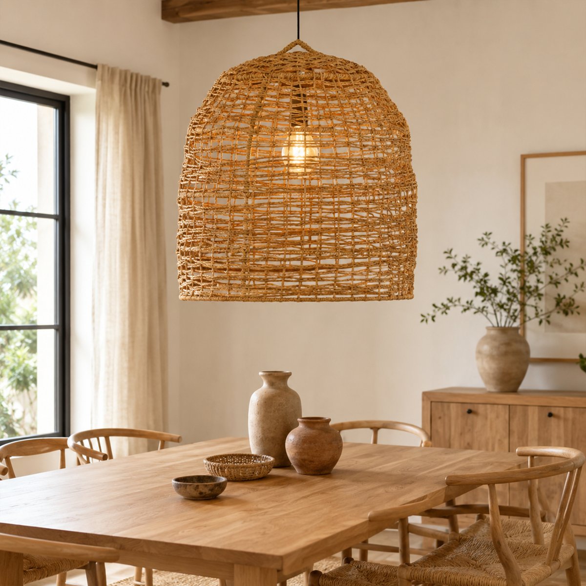Abat-jour fibres roulées ajourées dôme - LOJI naturel, HOME MAISON