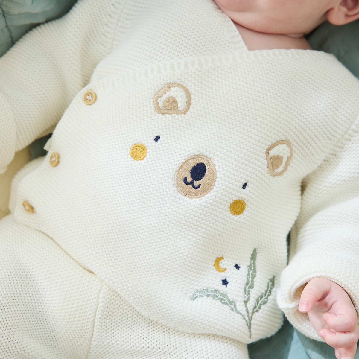 Ensemble bébé gilet et pantalon avec pieds en tricot Mini Rêve ecru, PETIT BEGUIN