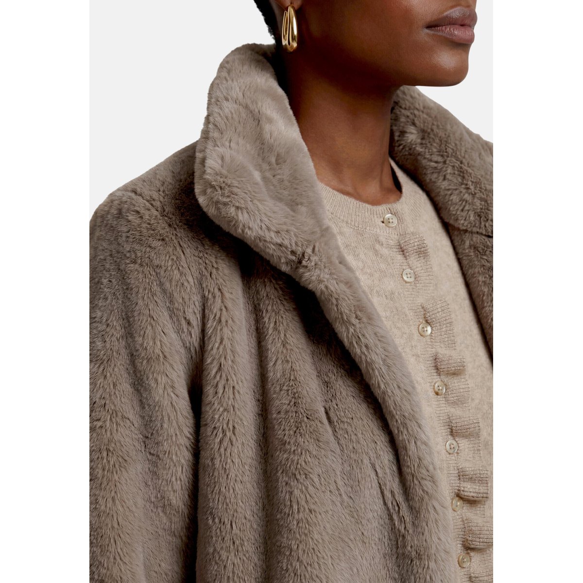 Manteau court à col droit desert taupe, ZERO