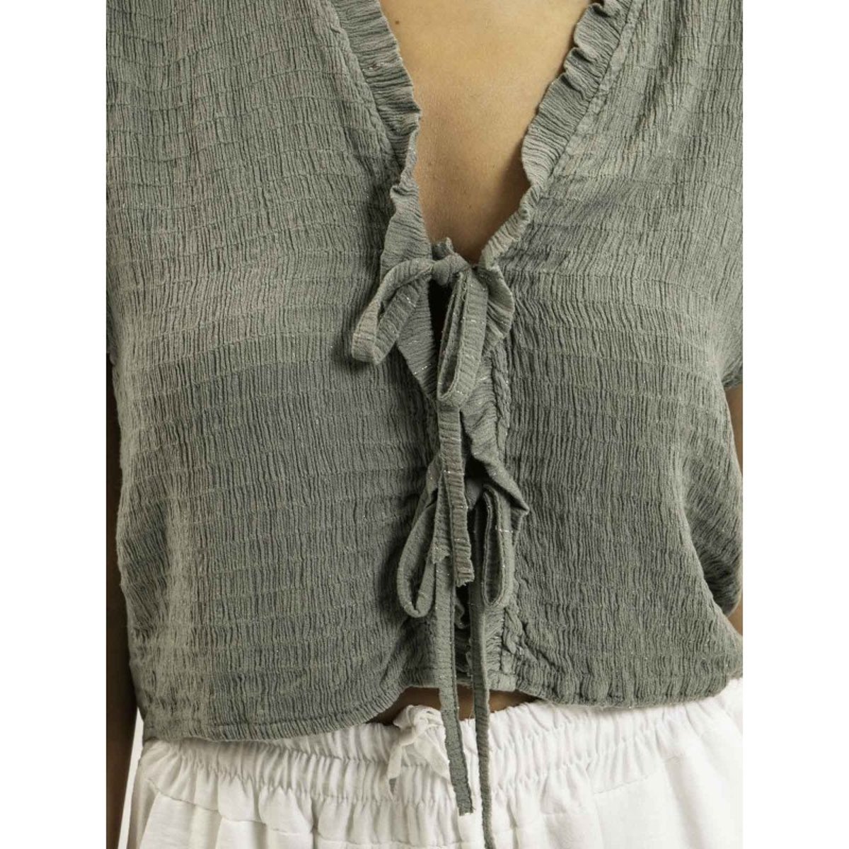 Blouse Sans Manches Smocke Ozakia kaki, DONA LISA