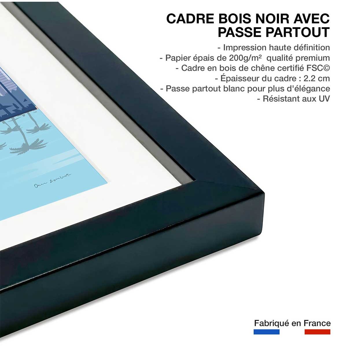 Affiche voyage Panama city affiche + cadre en bois - noir, HEXOA