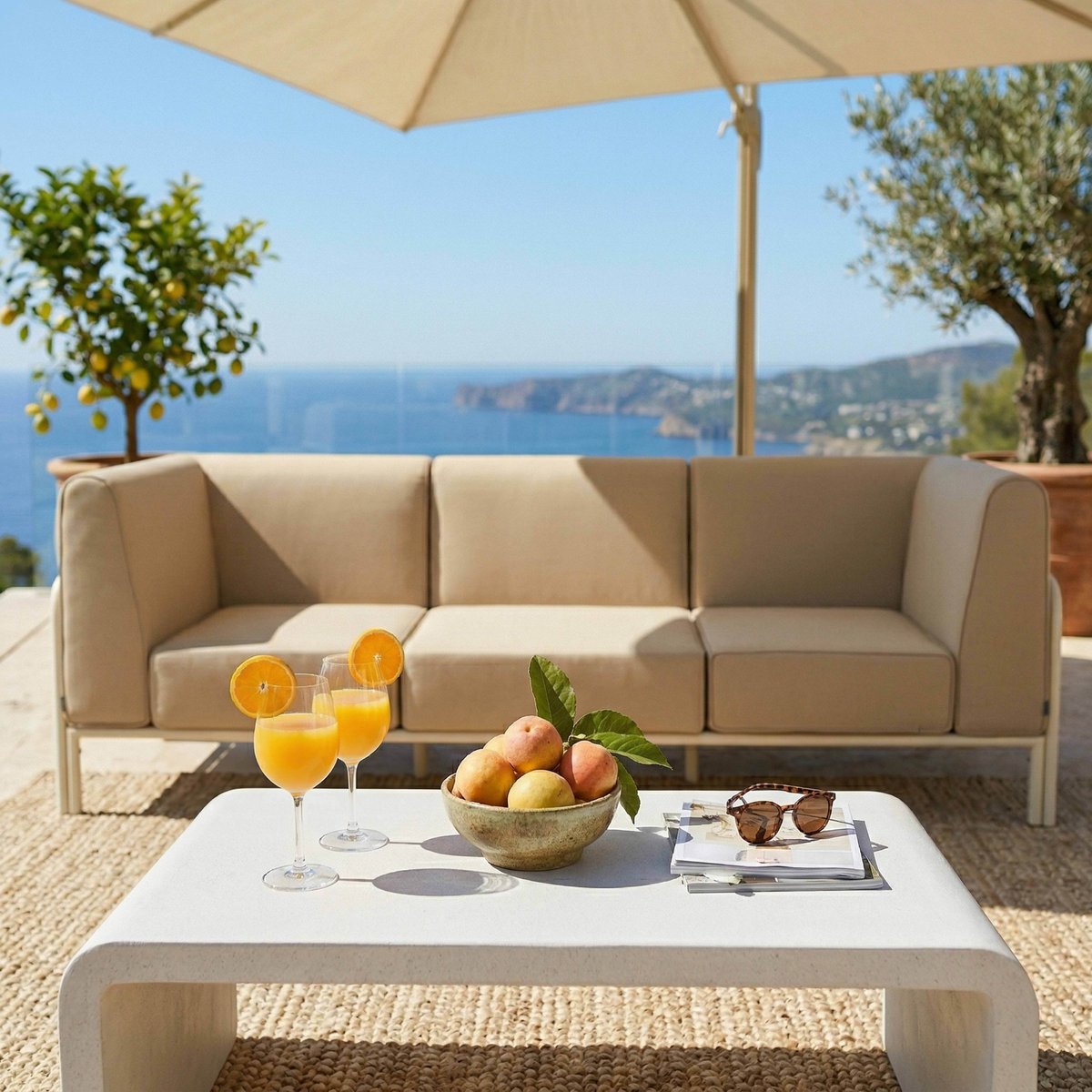 Salon de jardin modulable 3 places avec 1 chauffeuse et 2 fauteuils d'angle, PATIO beige, OVIALA