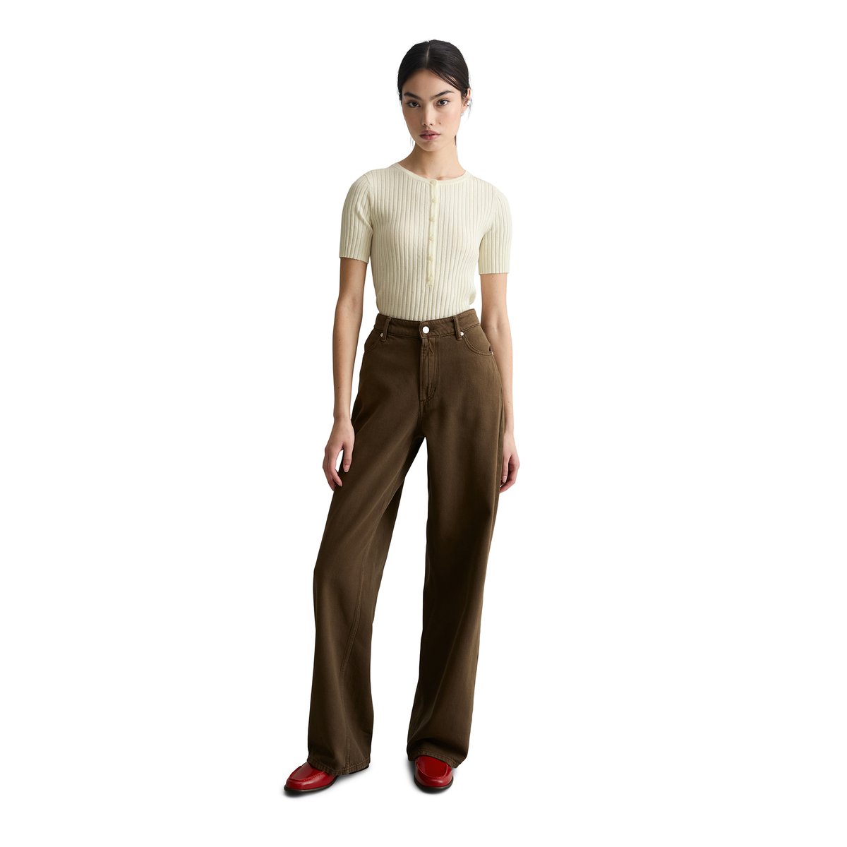 Jeans modèle Tomma large en mélange coton organique-lyocell-modal marron fonce, MARC O’POLO DENIM