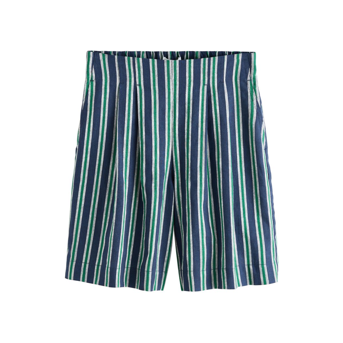 Bermuda en lin mélangé n. premium rayures bleu marine/vert, NEXT