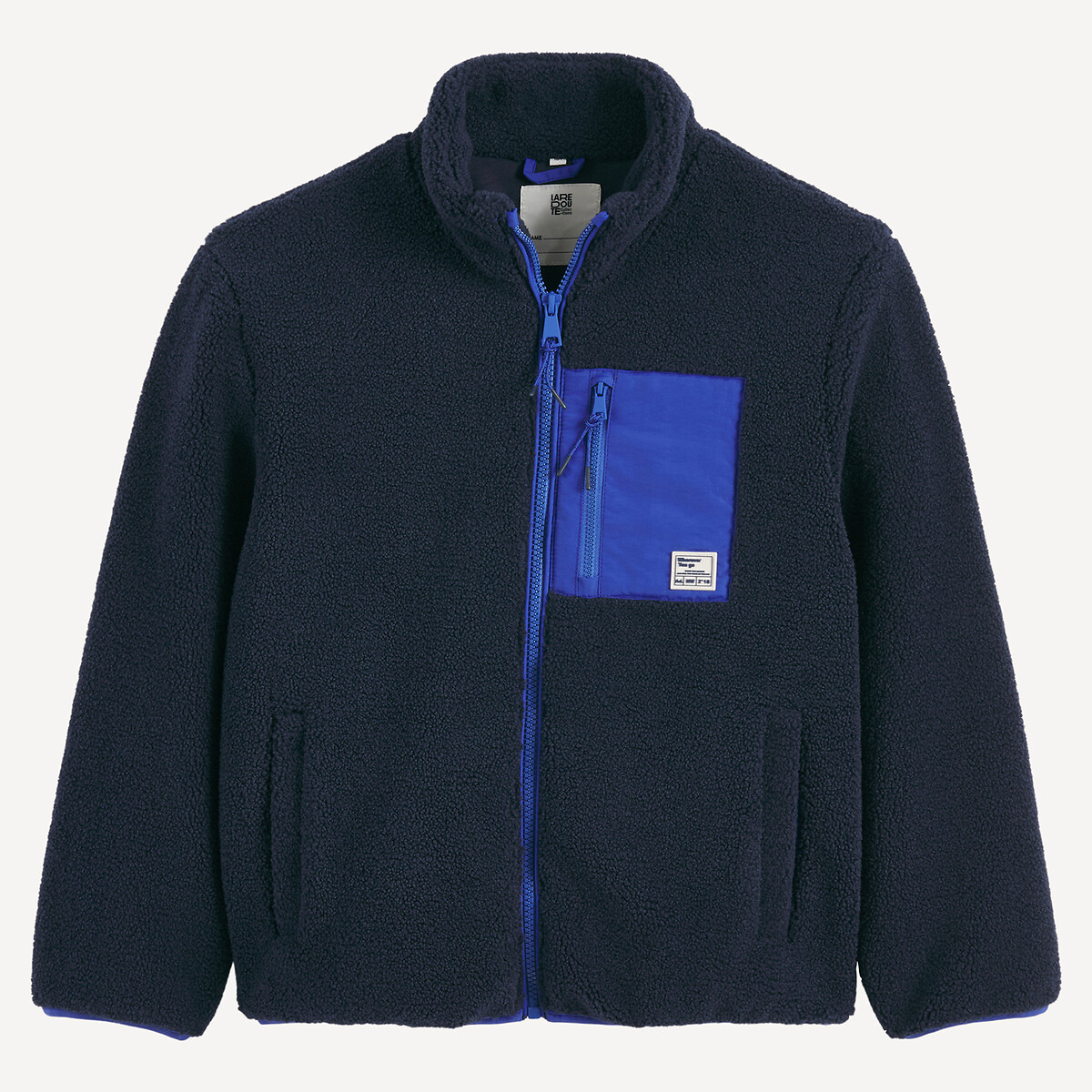 Cardigan com gola subida e fecho, em sherpa marinho, LA REDOUTE COLLECTIONS