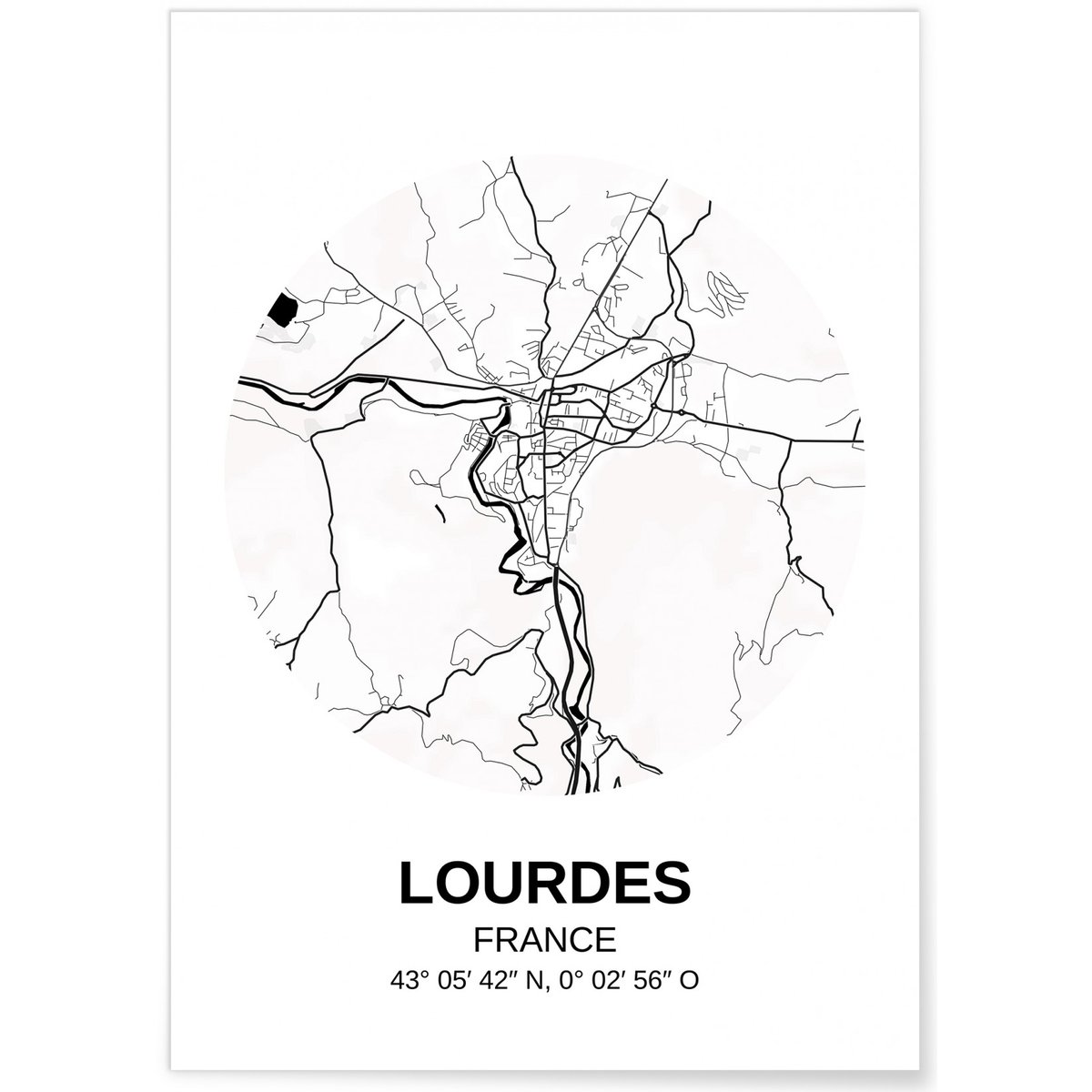 Affiche Carte Lourdes blanc, L'AFFICHERIE