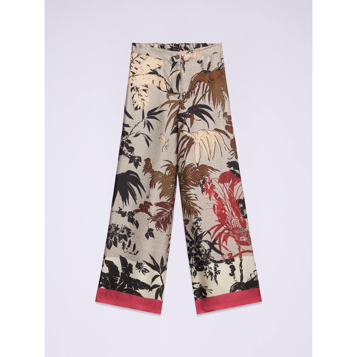 Pantalon palazzo en satin fantaisie beige, OLTRE