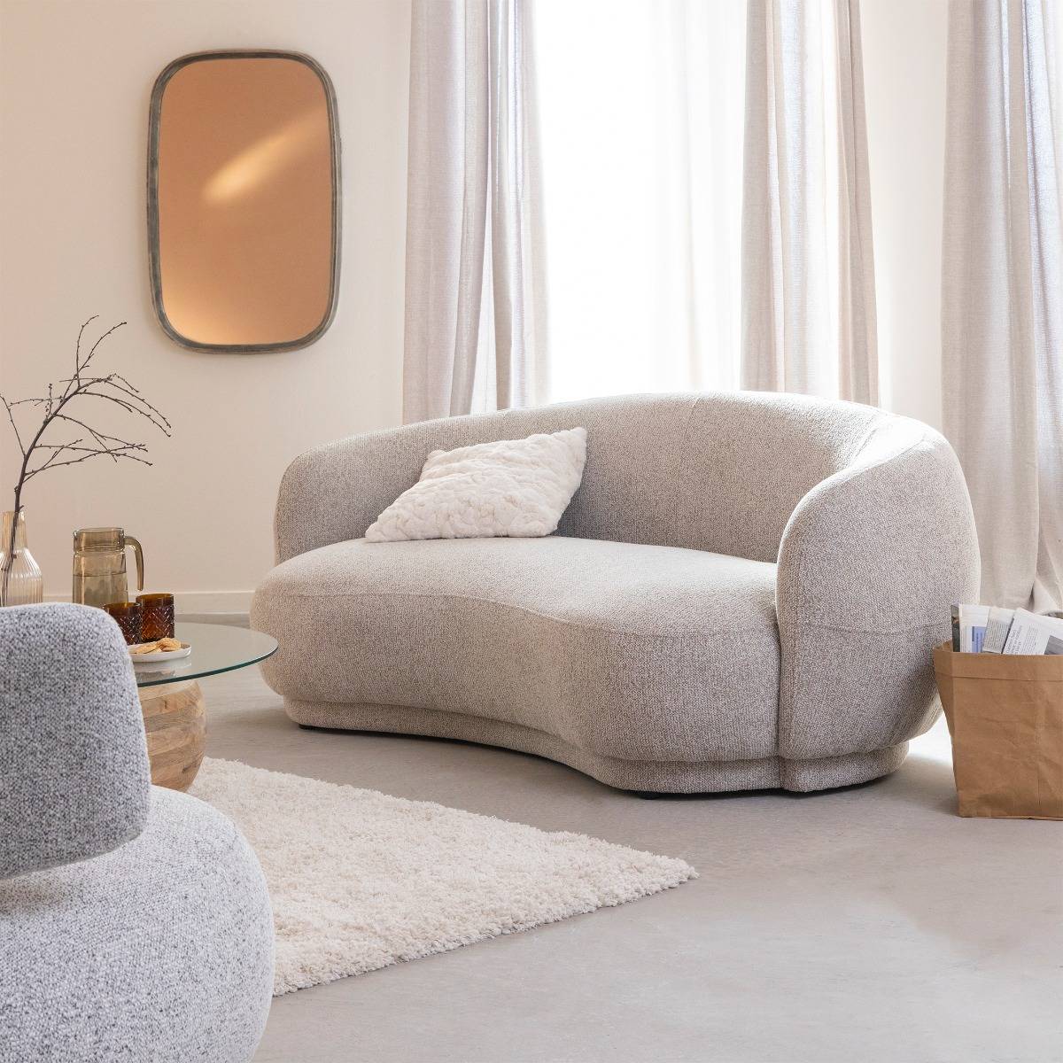 Canapé en tissu arrondi 3 places MADDY gris, MADE IN MEUBLES