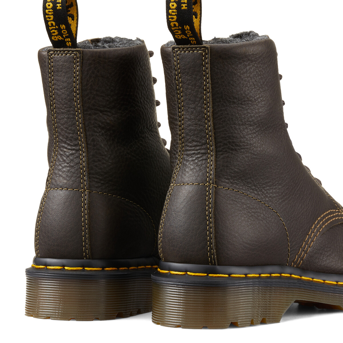 1460 Leather Ankle Boots with Faux Fur Lining olive, DR. MARTENS