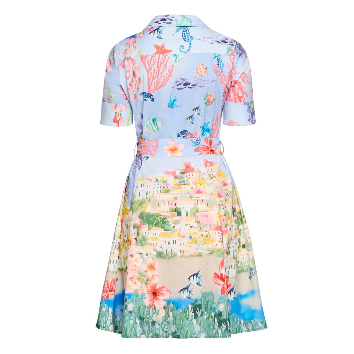 Robe-chemisier à patte de boutonnage light blue/red, VERA MONT