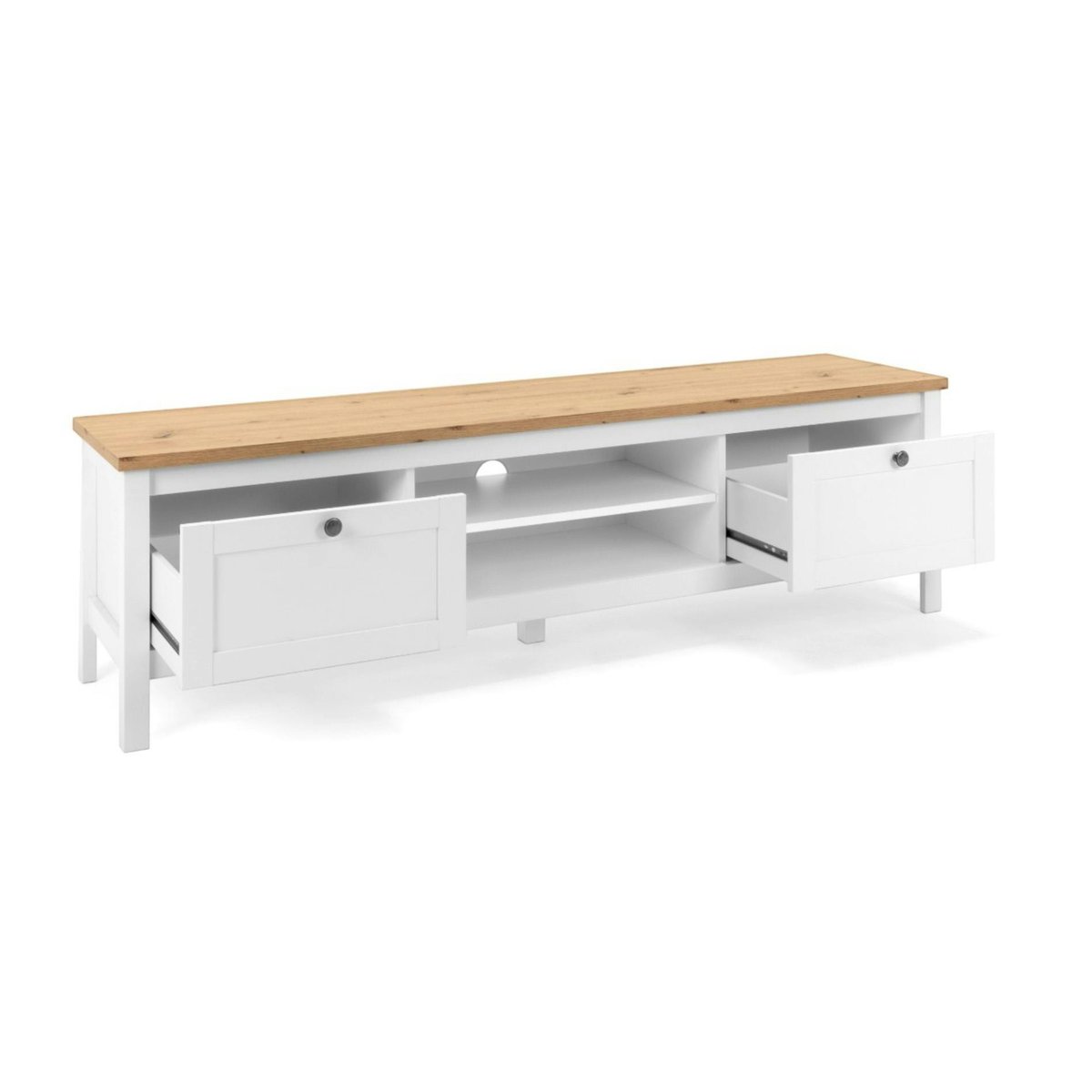 Meuble TV 2 tiroirs, niches centrales VENZA blanc, PIER IMPORT