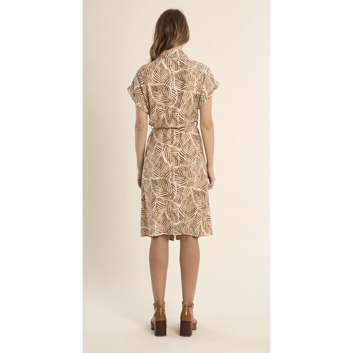 Robe imprimée col chemise avec ceinture imprimé camel, MOLLY BRACKEN
