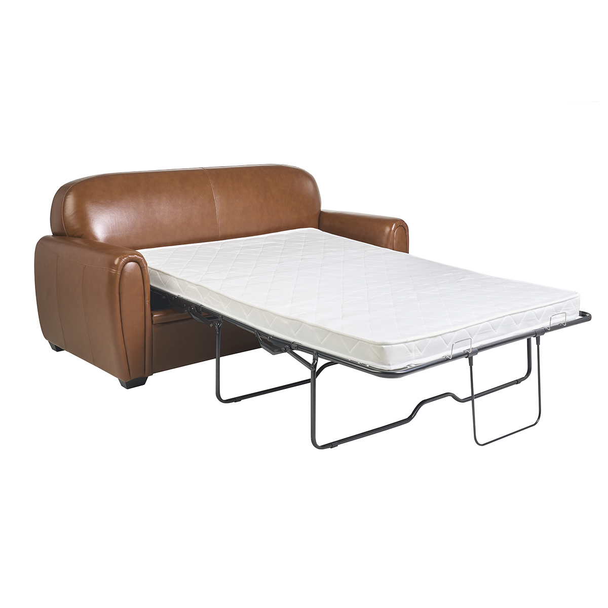 Canapé convertible vintage 3 places cuir marron et bois noir avec matelas 9 cm CLUB marron, MILIBOO