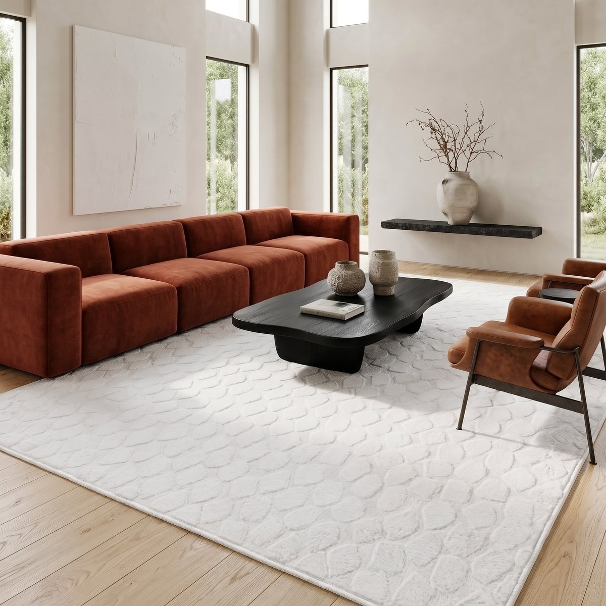 Tapis à relief  extra-doux SEVENTY blanc, touch, THE DECO FACTORY