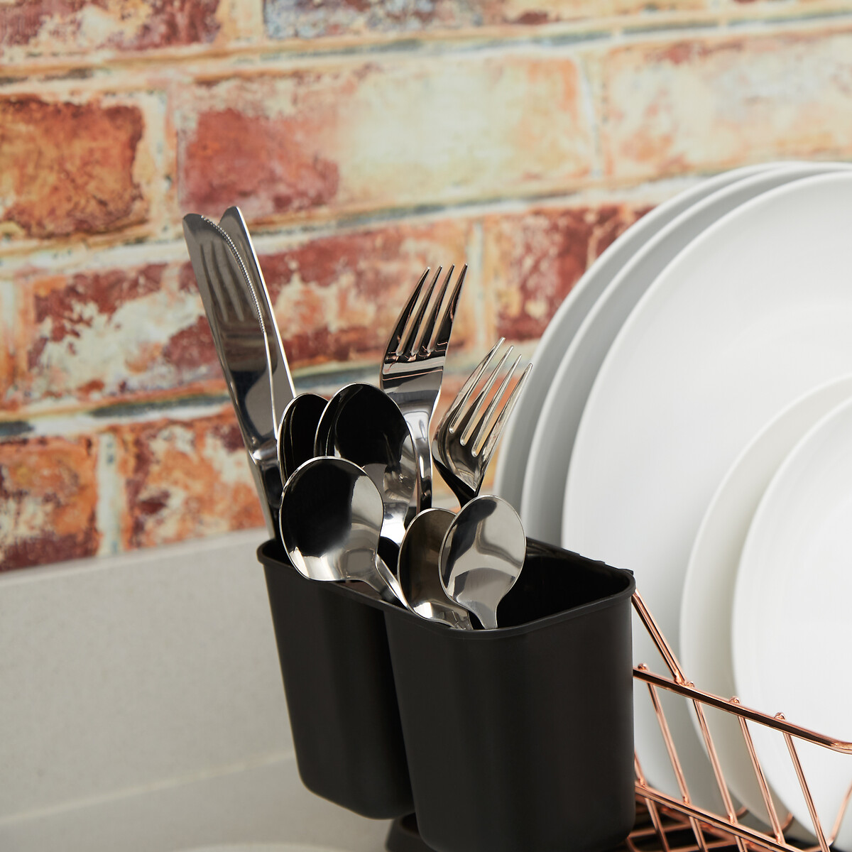 Dish Rack with Tray in Rose/Gold Black black, TOWER