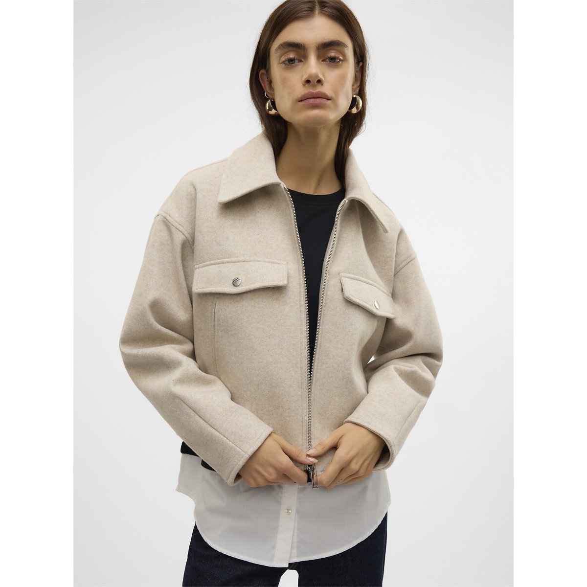 Blouson court zippé taupe clair, VERO MODA