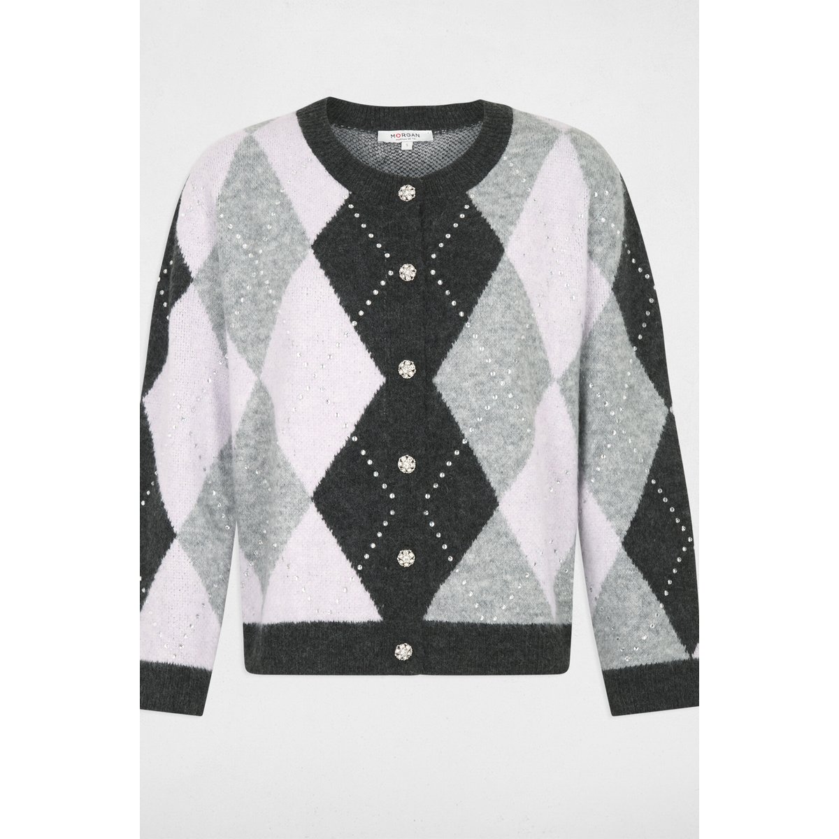 Gilet jacquard col v gris moyen, MORGAN
