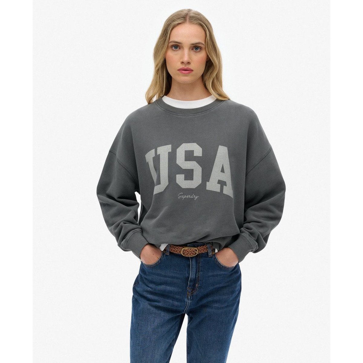 Athletic Essentials Sweat-shirt Ample Col Rond anthracite, SUPERDRY