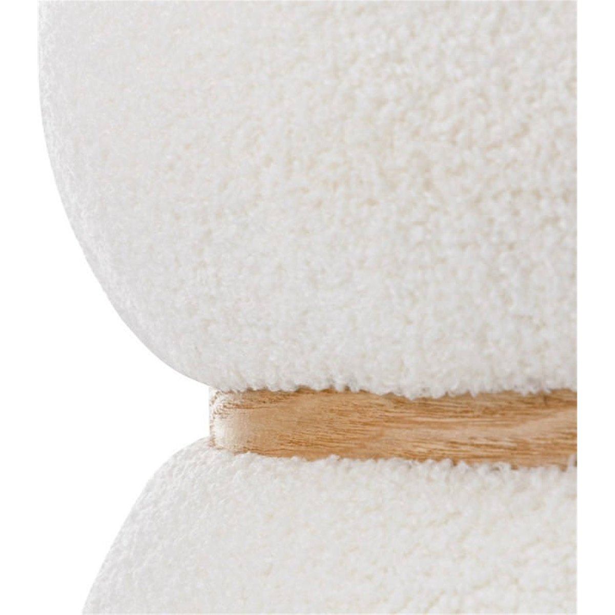 Pouf rond en bouclette blanc bouclette et chêne, RECOLLECTION
