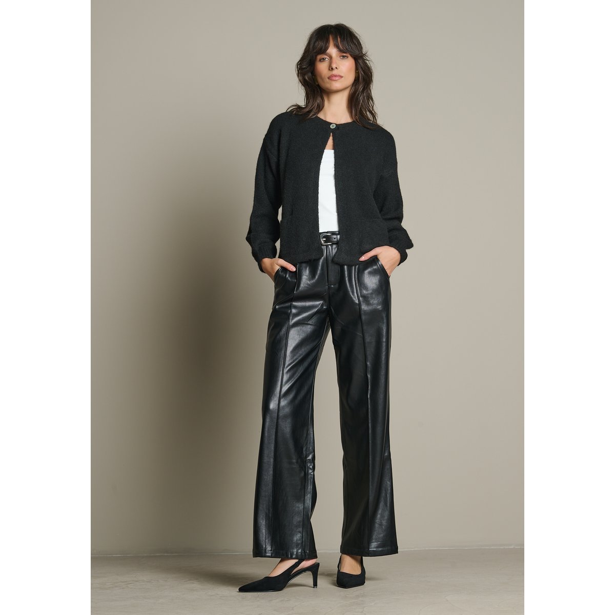 Cardigan à bouton unique noir, LOLALIZA