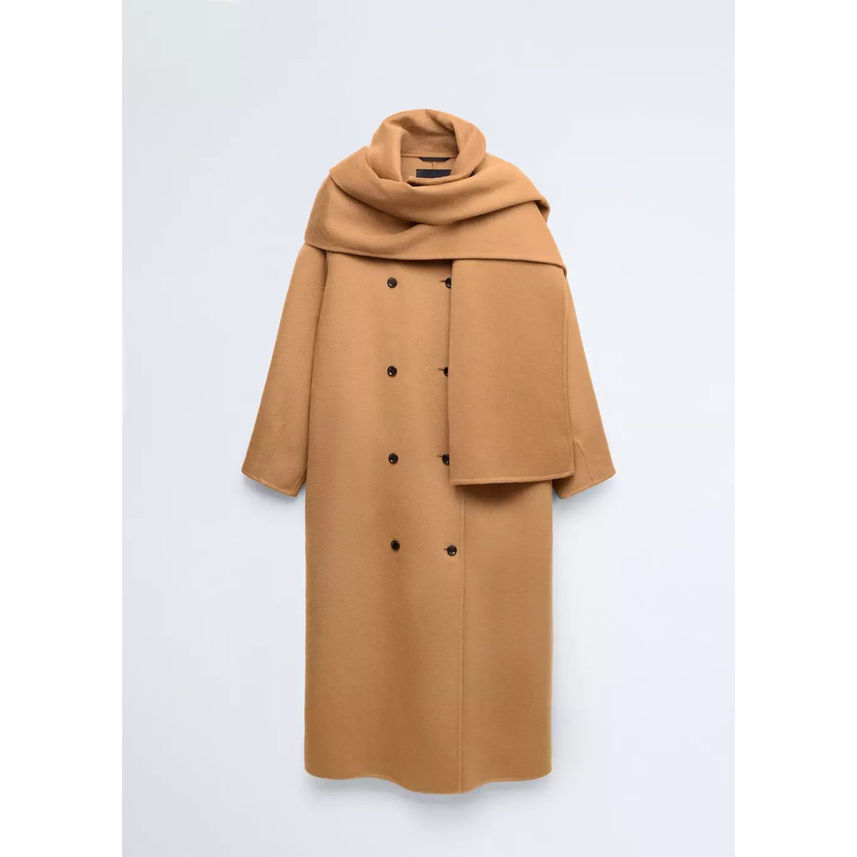 Manteau laine écharpe amovible marron moyen, MANGO