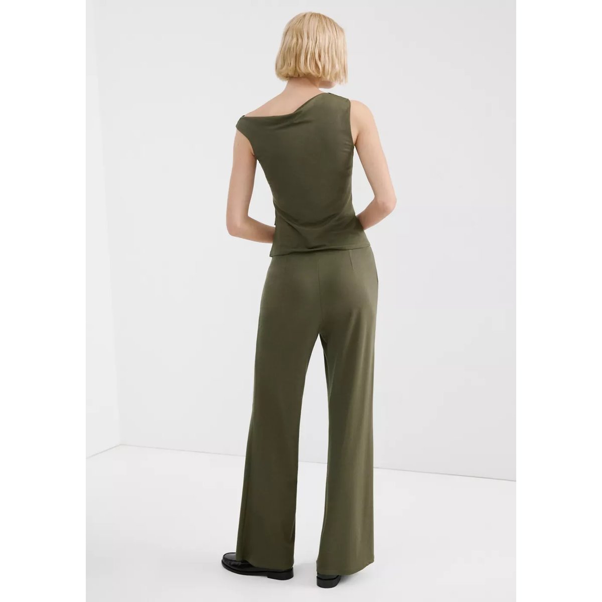 Pantalon droit taille élastique kaki, MANGO