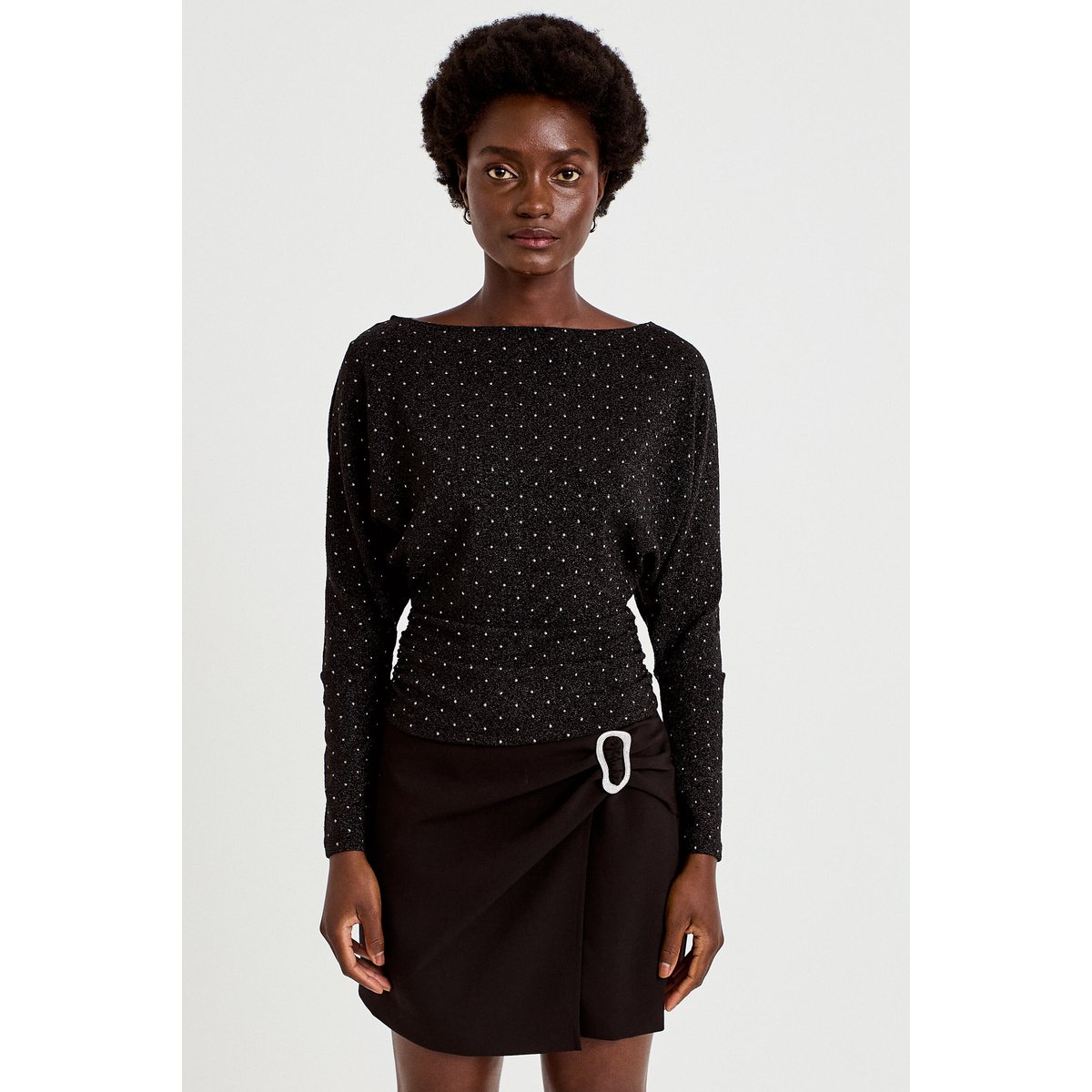 Top droit col bateau manches longues noir, CACHE CACHE
