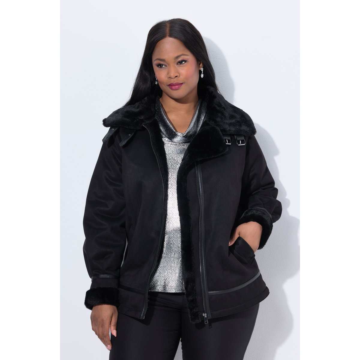 Vest d'aviateur Shearling style noir, ULLA POPKEN