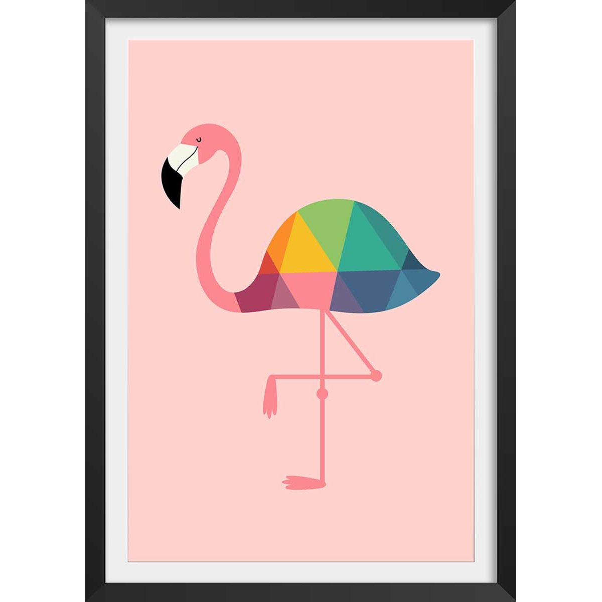 Affiche  flamingo so girly affiche + cadre en bois - noir, HEXOA