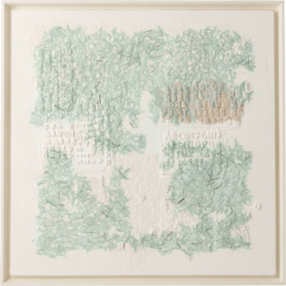 Tableau abstrait toile encadrée blanc et vert clair, RECOLLECTION