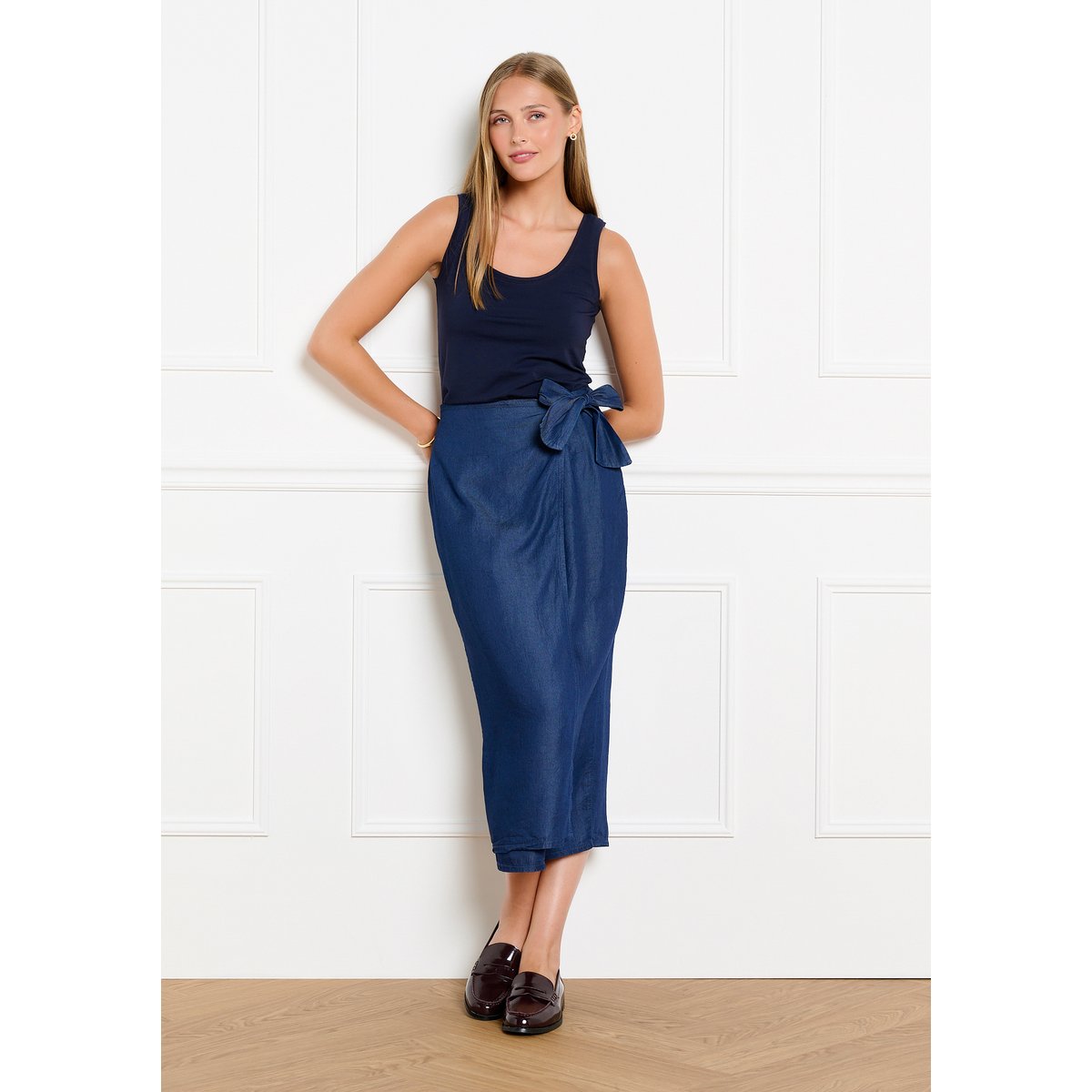 Jupe portefeuille Tencel dark blue, LOLALIZA
