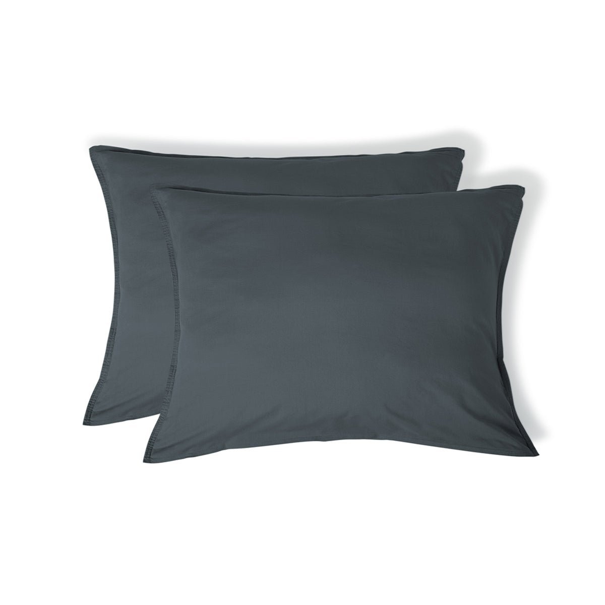 Taie d'oreiller (x2) coton lavé LUNA bleu orage, FEBRONIE