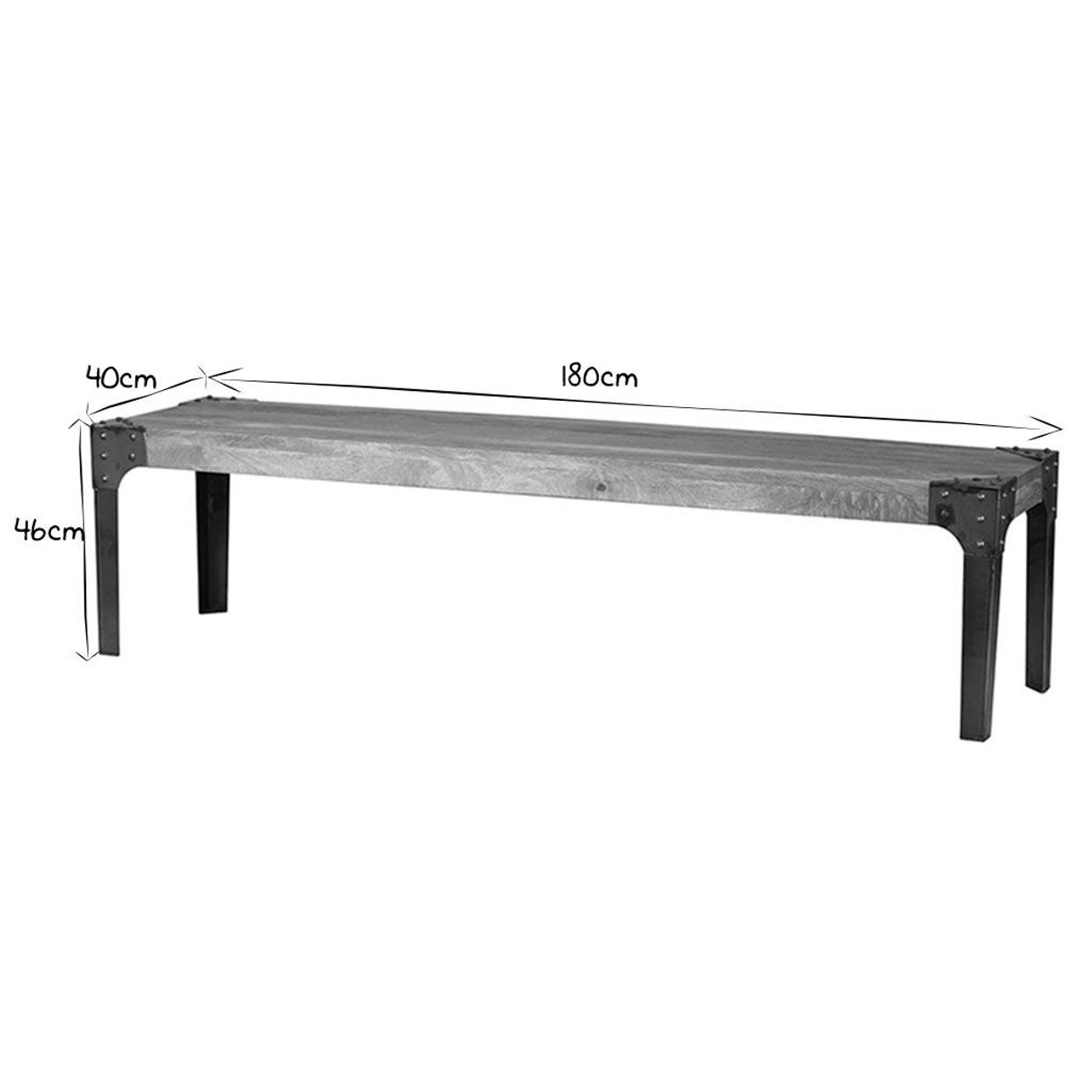 Banc industriel en bois manguier massif et métal noir L180 cm MADISON bois clair / noir, MILIBOO