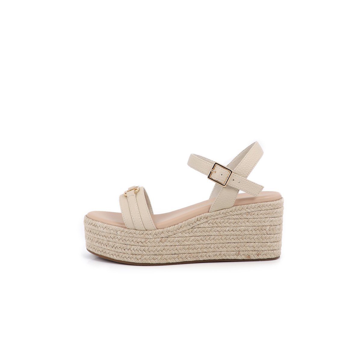 Sandales compensées à plateforme tressée beige, LOLA CASADEMUNT