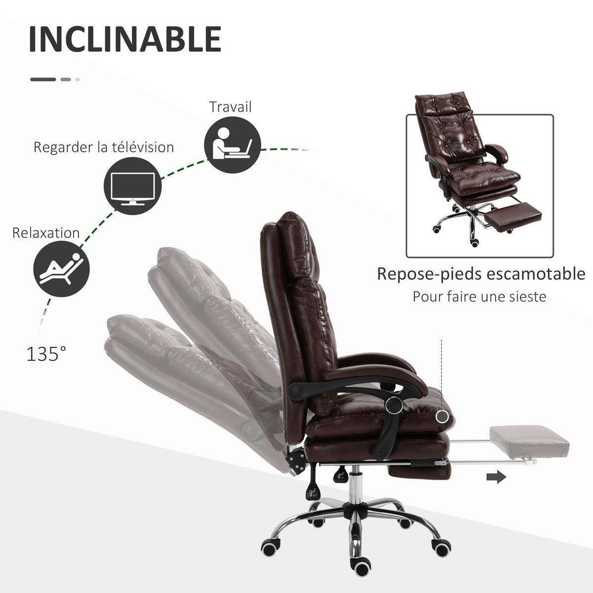 Chaise de bureau Polyuréthane Marron marron, HOMCOM