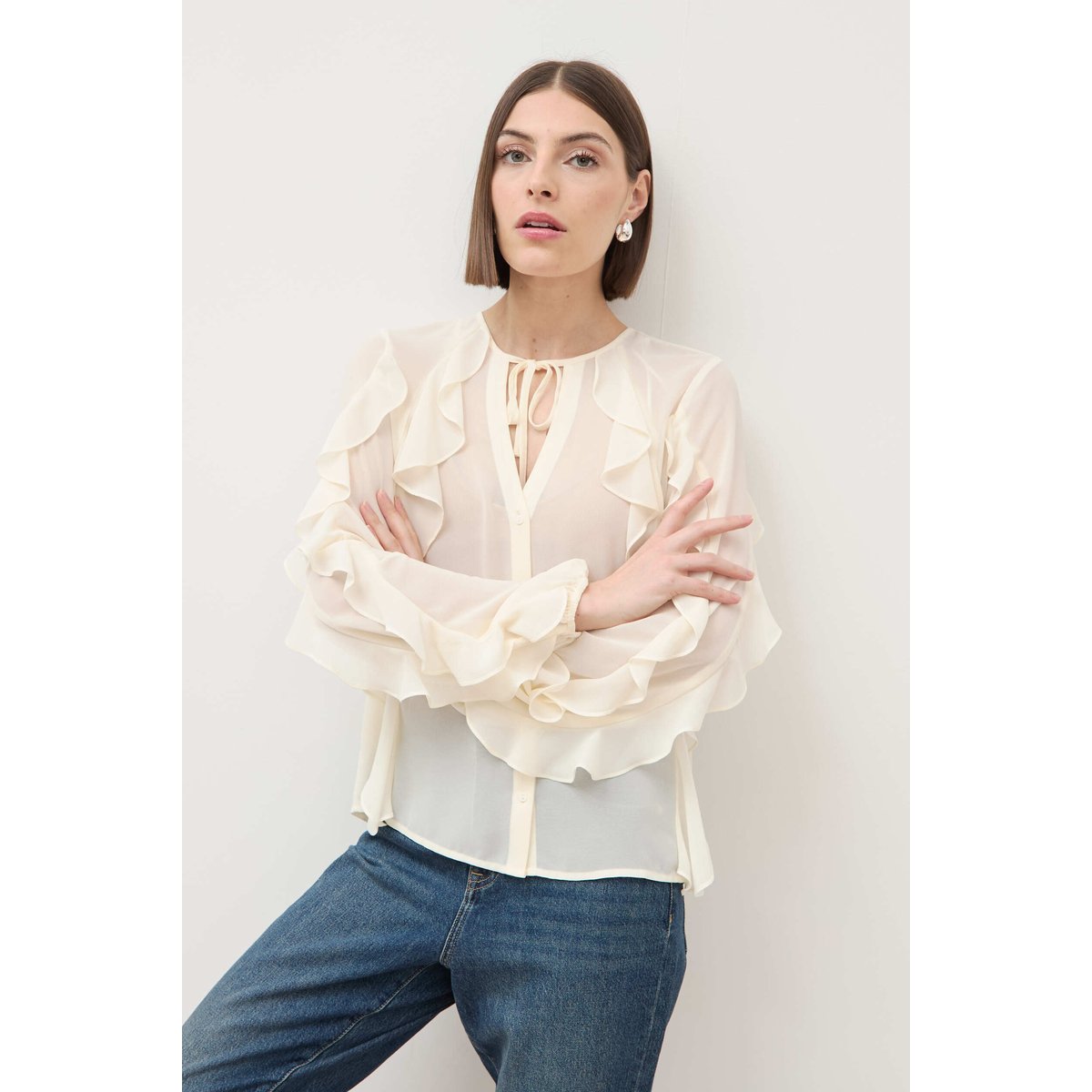 Chemise manches longues col rond ivoire, BONOBO