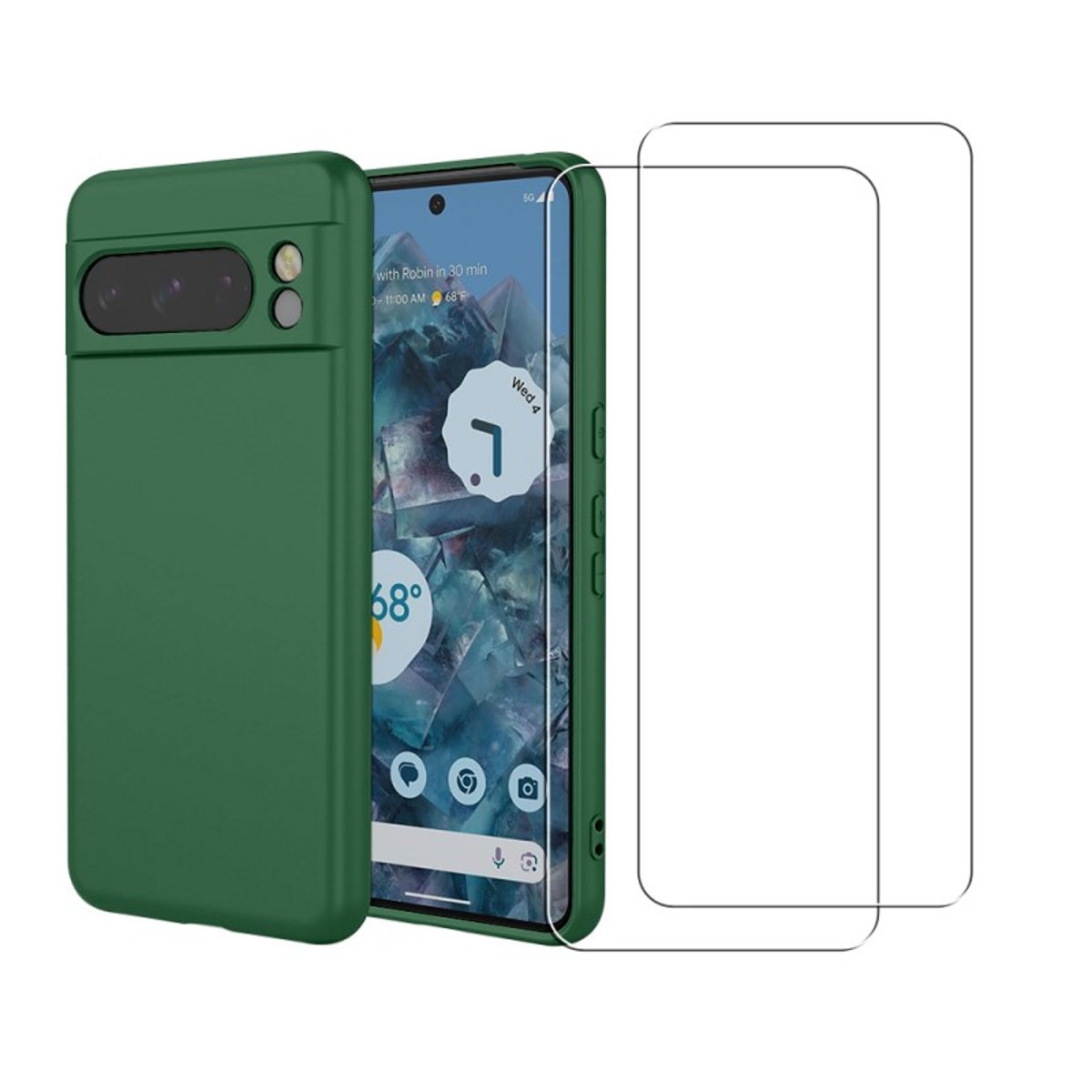 Coque Pixel 8 Pro antichoc + 2 vitres vert, EVETANE