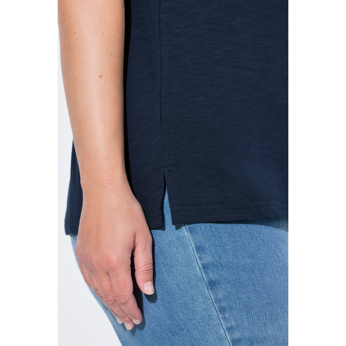 T-shirt en coton bio, perles fantaisie marine, ULLA POPKEN